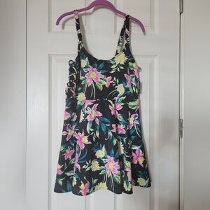 torrid Black Floral Bathing Suit with Pink & Yellow Accents
